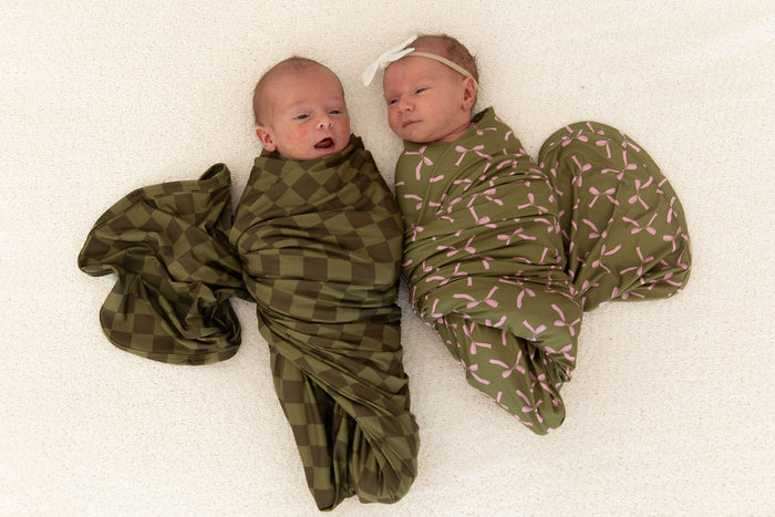 OLIVE + PINK BOWS | SWADDLE