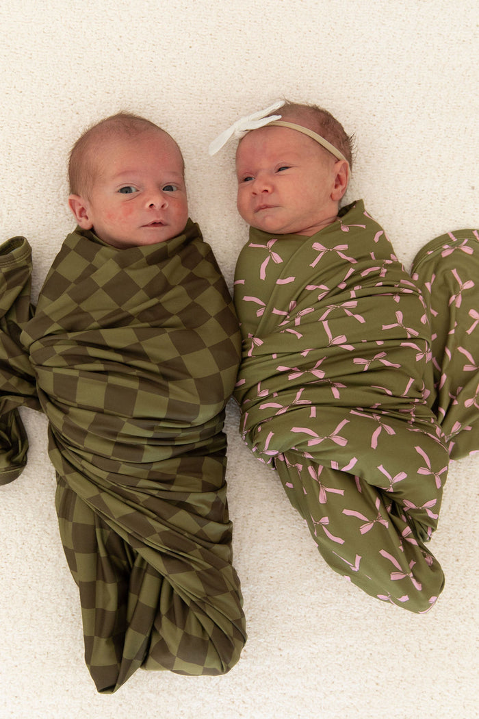 OLIVE + PINK BOWS | SWADDLE