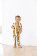 OLIVE STRIPE | SHORT SLEEVE ZIPPER ONE PIECE