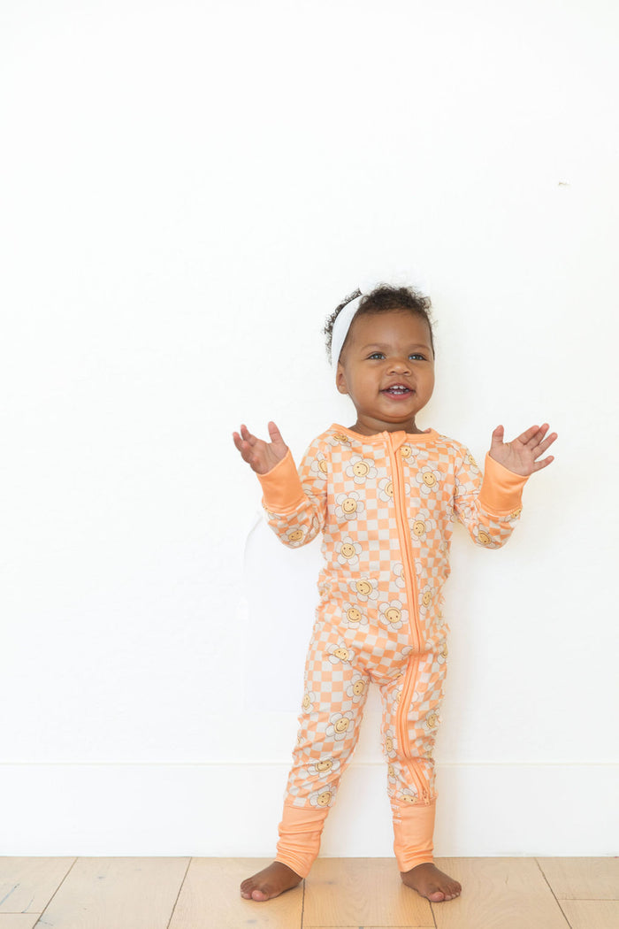 ORANGE SMILEY CHECKER | ZIPPER ONE PIECE