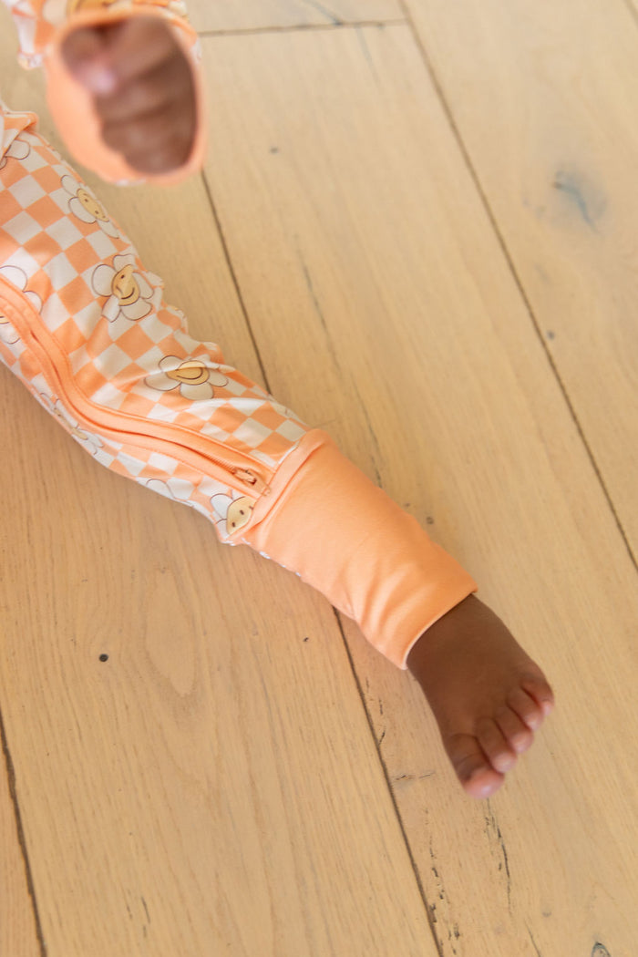 ORANGE SMILEY CHECKER | ZIPPER ONE PIECE