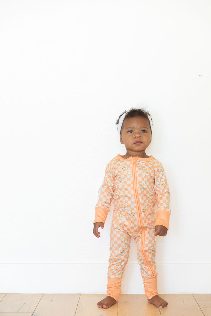 ORANGE SMILEY CHECKER | ZIPPER ONE PIECE