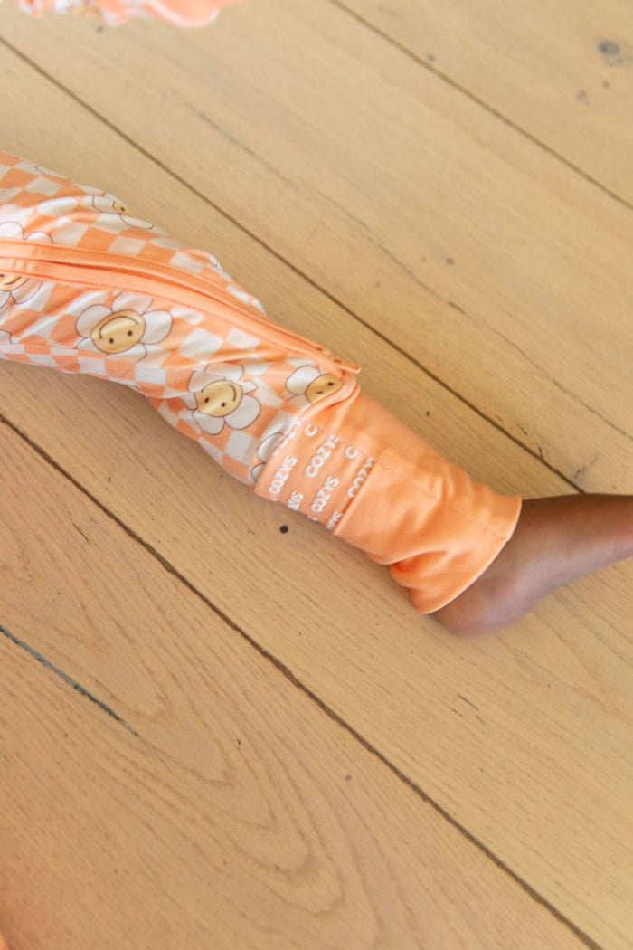 ORANGE SMILEY CHECKER | ZIPPER ONE PIECE