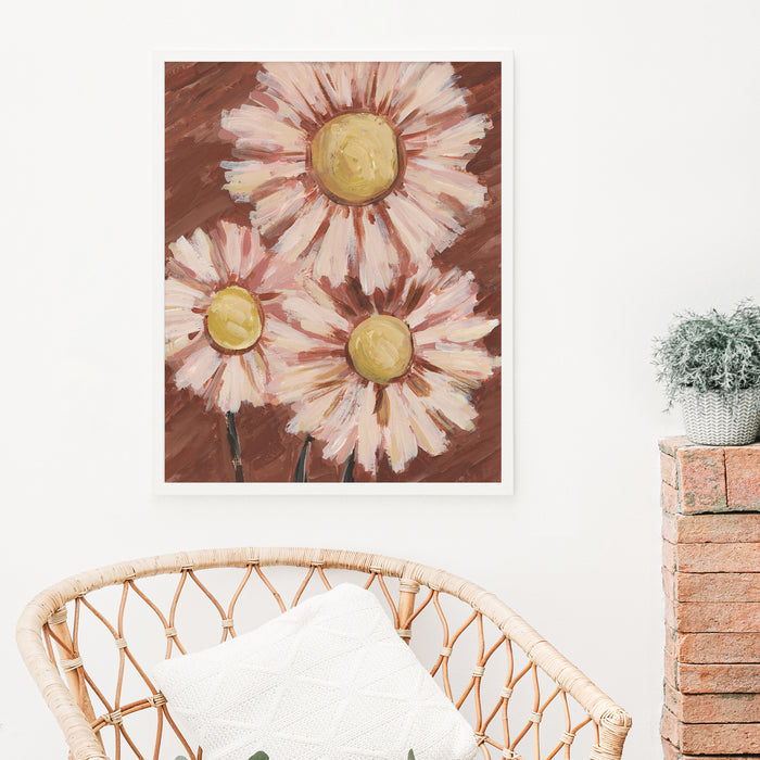 Pink and Rust Daisy Floral  - Art Print or Canvas - Jetty Home
