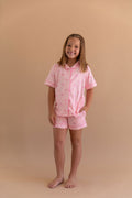PINK BOWS | GIRLS' BUTTON UP SHORT SLEEVE + SHORTS SET