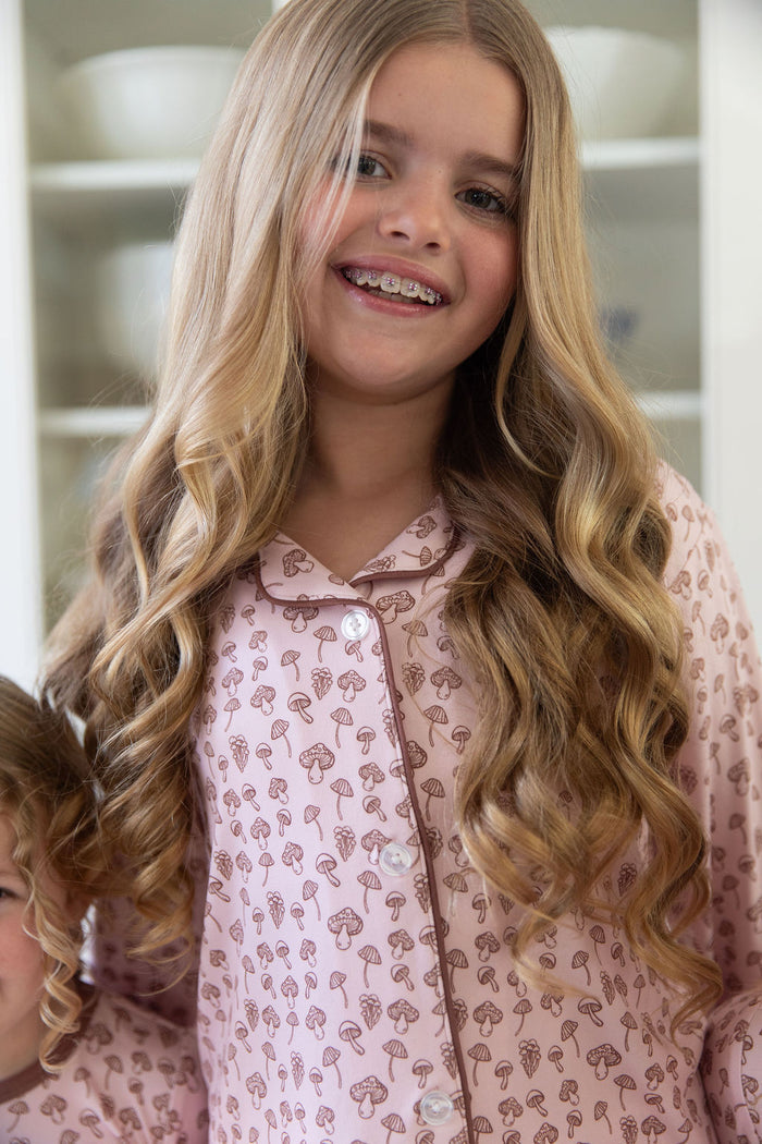 PINK MUSHROOMS | GIRLS' BUTTON UP LONG SLEEVE SET