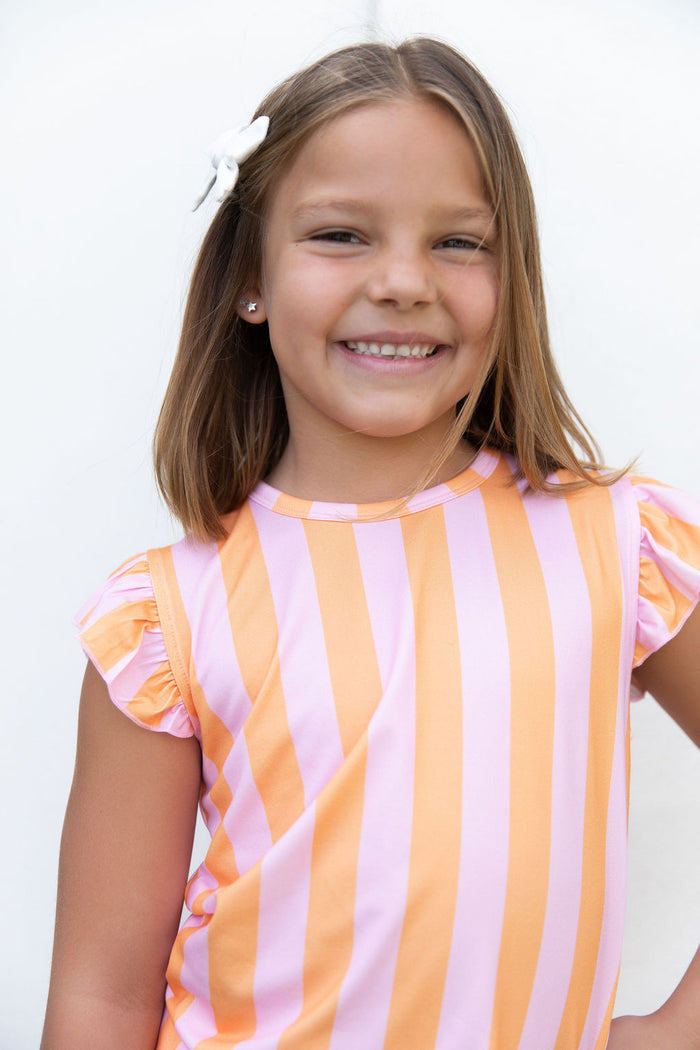 PINK + ORANGE STRIPE | RUFFLE SHORT SET