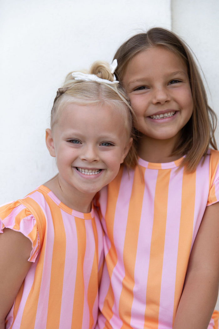 PINK + ORANGE STRIPE | RUFFLE SHORT SET