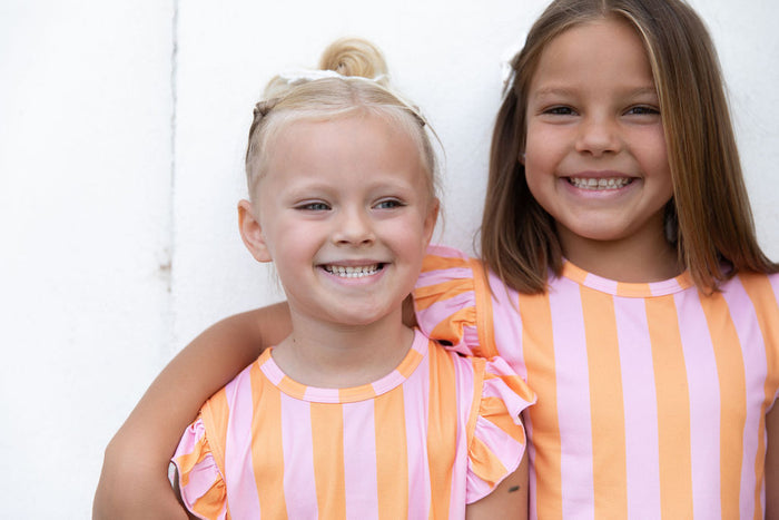 PINK + ORANGE STRIPE | RUFFLE SHORT SET