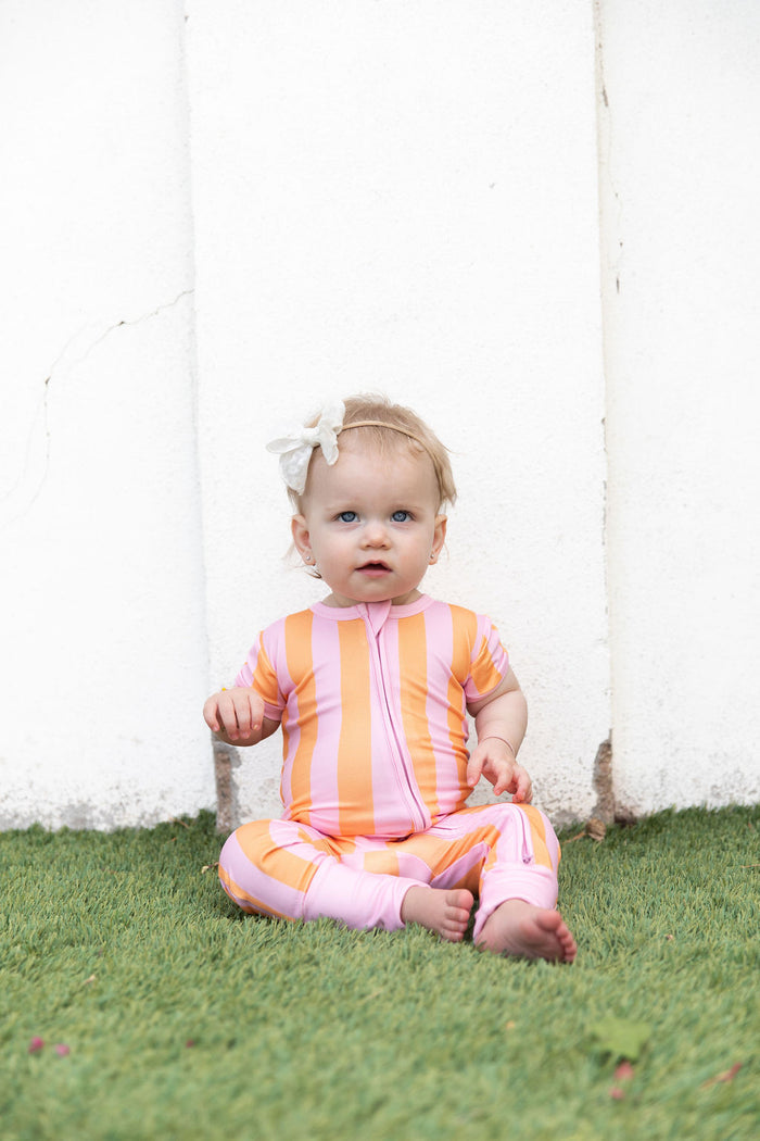PINK + ORANGE STRIPE | SHORT SLEEVE ZIPPER ONE PIECE