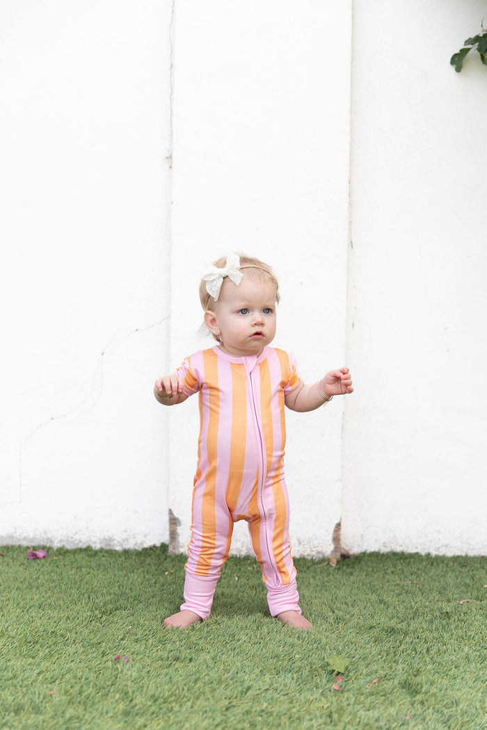 PINK + ORANGE STRIPE | SHORT SLEEVE ZIPPER ONE PIECE