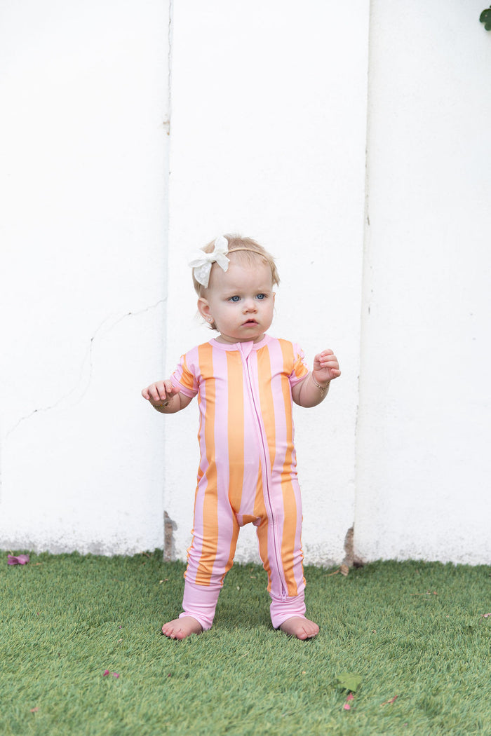 PINK + ORANGE STRIPE | SHORT SLEEVE ZIPPER ONE PIECE