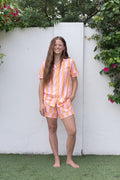 PINK + ORANGE STRIPE | WOMEN'S SHORT SLEEVE SHORTS SET