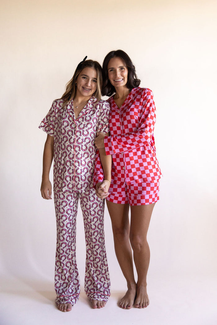 PINK + RED CHECKER | WOMEN'S LONG SLEEVE SHORTS SET