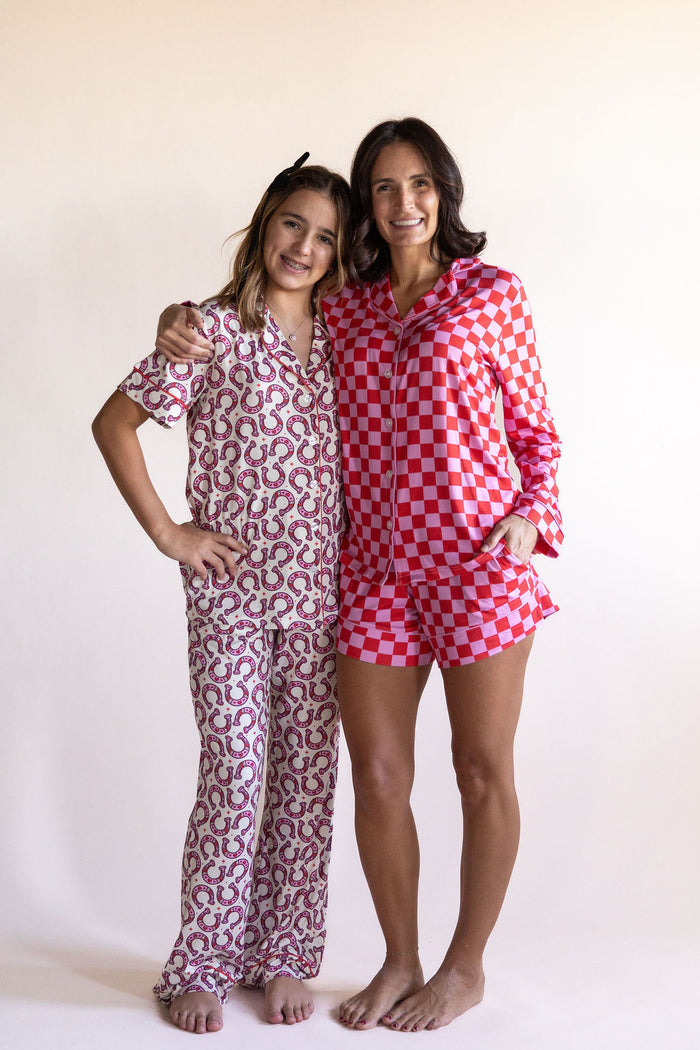 PINK + RED CHECKER | WOMEN'S LONG SLEEVE SHORTS SET
