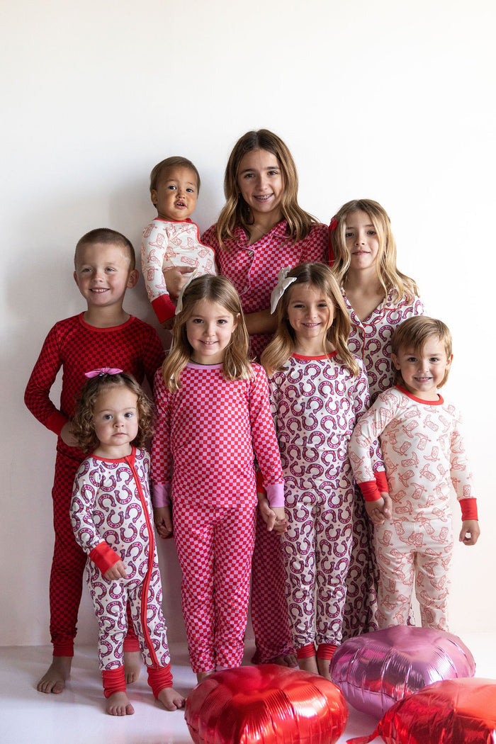 PINK + RED MINI CHECKER | GIRLS' BUTTON UP SHORT SLEEVE SET