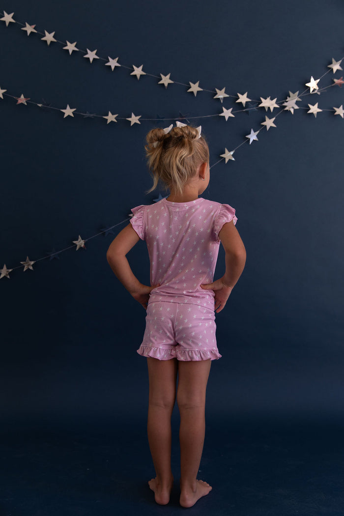 PINK STARS | RUFFLE SHORT SET