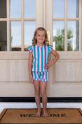 PINK + TEAL STRIPE | RUFFLE SHORT SET