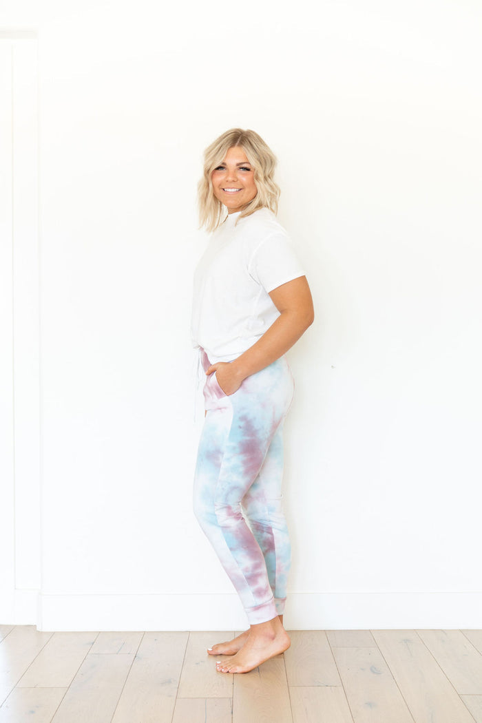 PLUM + LIGHT BLUE + WHITE TIE DYE | WOMENS JOGGERS