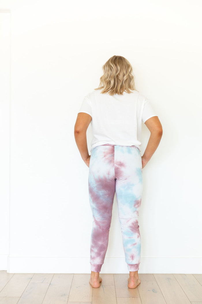PLUM + LIGHT BLUE + WHITE TIE DYE | WOMENS JOGGERS