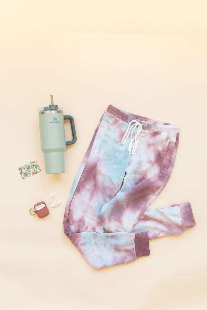 PLUM + LIGHT BLUE + WHITE TIE DYE | WOMENS JOGGERS