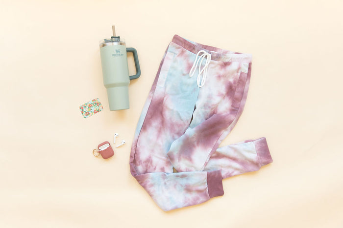 PLUM + LIGHT BLUE + WHITE TIE DYE | WOMENS JOGGERS