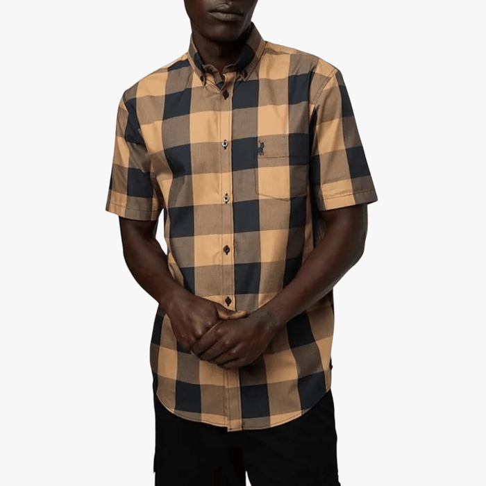 Polo Mens Large Check Short Sleeve Shirt Camel | Polo