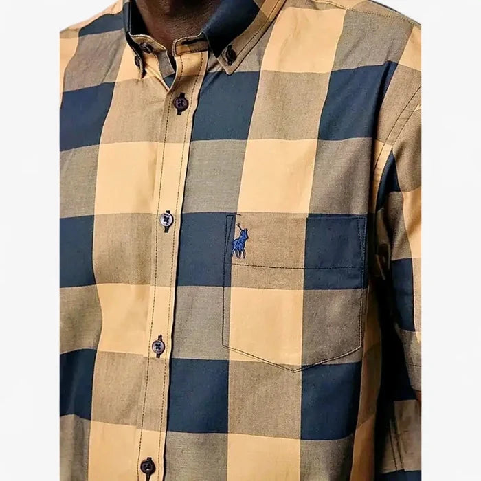 Polo Mens Large Check Short Sleeve Shirt Camel | Polo