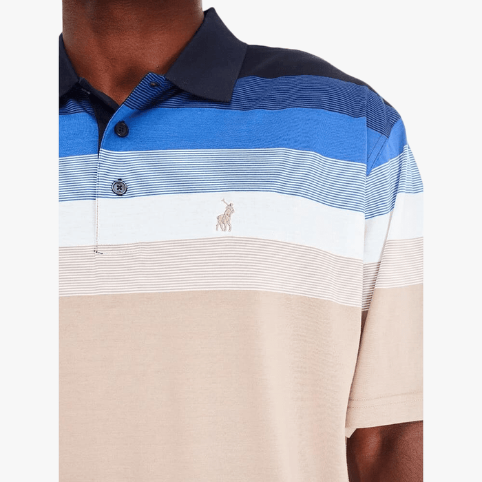 Polo Mens Verigated Stripe Short Sleeve Mercerised Golfer Taupe | Polo