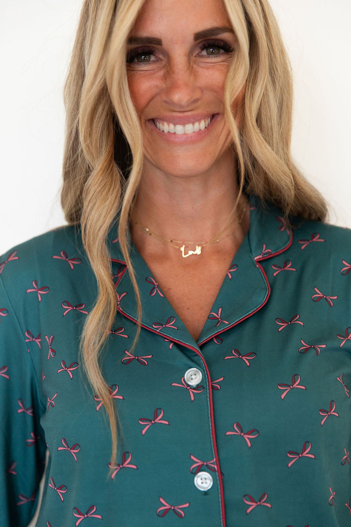 *PRE-ORDER* HOLIDAY BOWS | WOMEN'S BUTTON UP LONG SLEEVE SET