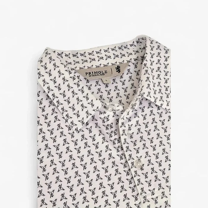 Pringle Mens George Printed Technical Short Sleeve Golfer White | Pringle