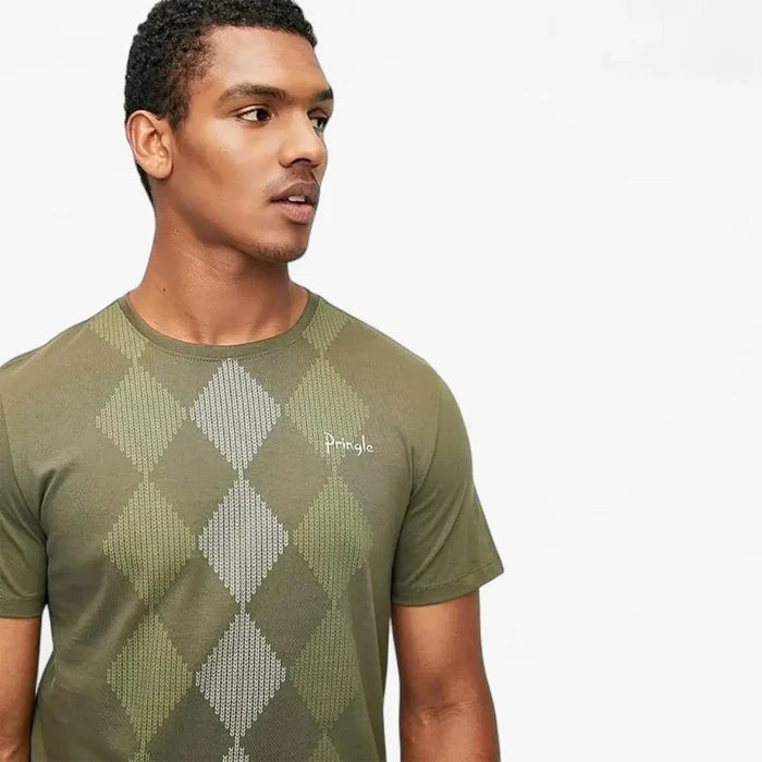 Pringle Mens Hugo All Over Argyle Short Sleeve Tee Fatigue | Pringle