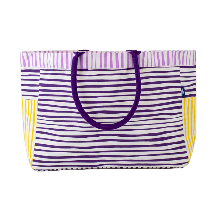 NolaCajun Purple and Gold Stripe Tote Front View Louisiana LSU Game Day Bag
