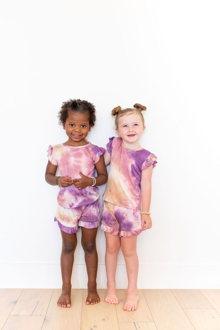 PURPLE + MAUVE + TAN TIE DYE SHORT SET *flawed*