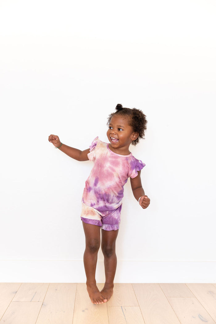 PURPLE + MAUVE + TAN TIE DYE SHORT SET *flawed*