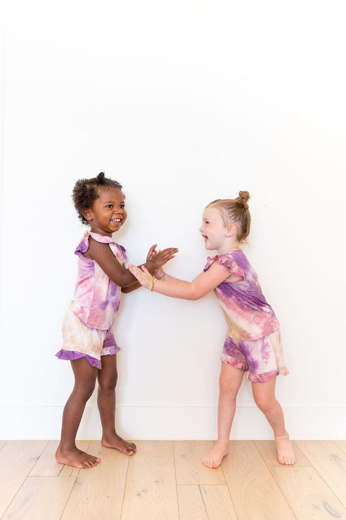 PURPLE + MAUVE + TAN TIE DYE SHORT SET *flawed*
