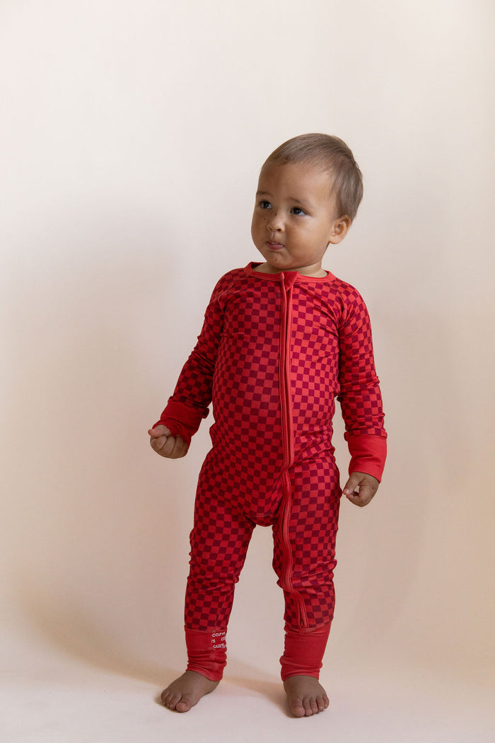RED MINI CHECKER | ZIPPER ONE PIECE