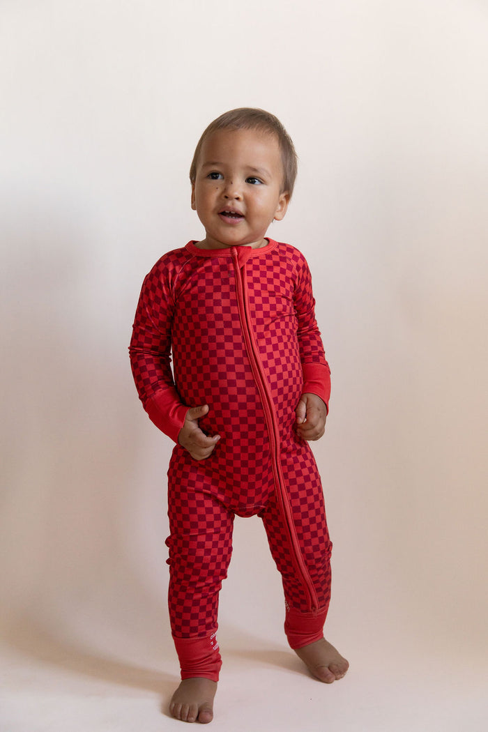 RED MINI CHECKER | ZIPPER ONE PIECE