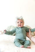 RIBBED SOLID SAGE | ZIPPER ONE PIECE