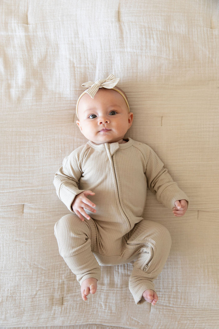 RIBBED SOLID TAN | ZIPPER ONE PIECE