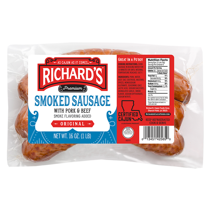 NolaCajun Richards Original Smoked Pork Beef Sausage Louisiana