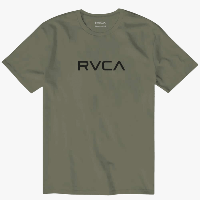 Rvca Mens Big Logo Short Red Stitch Sleeve Tee Oil Green | Rvca