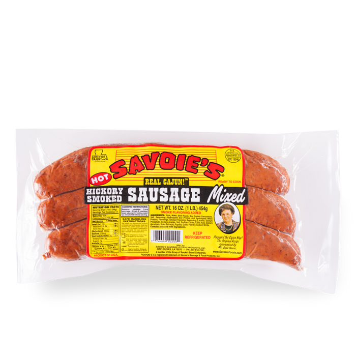NolaCajun Savoie's Smoked Mixed Sausage Hot Package Louisiana Cajun Hot Sausage