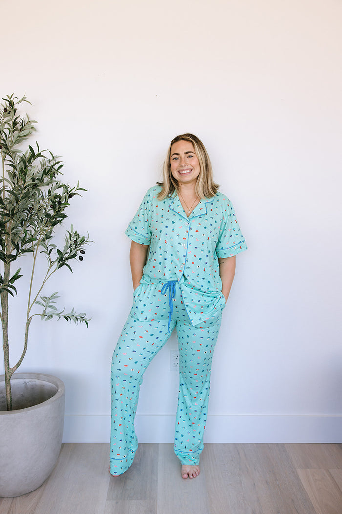 SEASHORE | NEW* WOMEN'S BUTTON UP SHORT SLEEVE SET