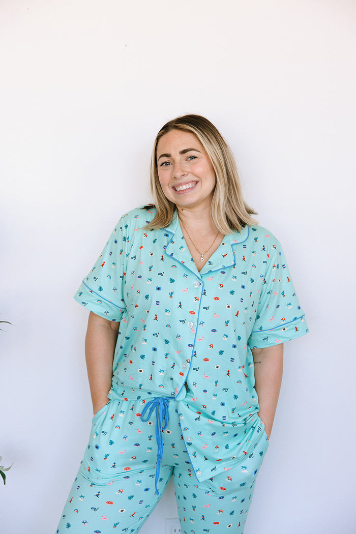 SEASHORE | NEW* WOMEN'S BUTTON UP SHORT SLEEVE SET