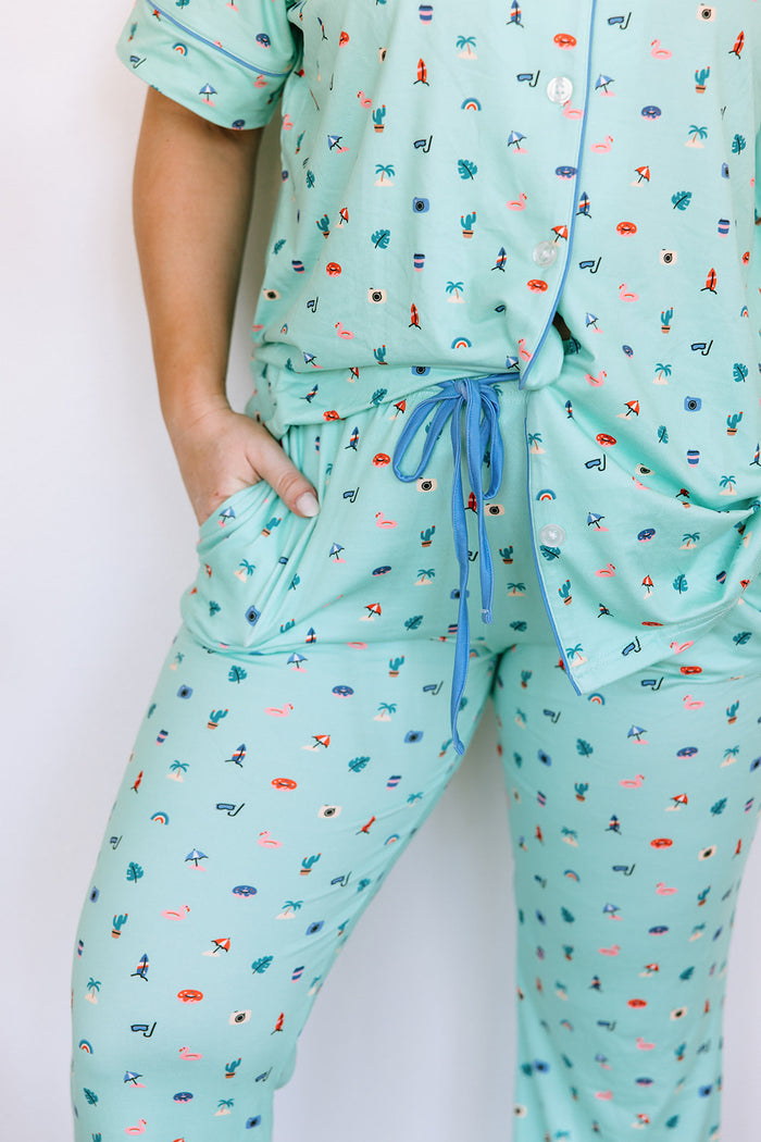 SEASHORE | NEW* WOMEN'S BUTTON UP SHORT SLEEVE SET