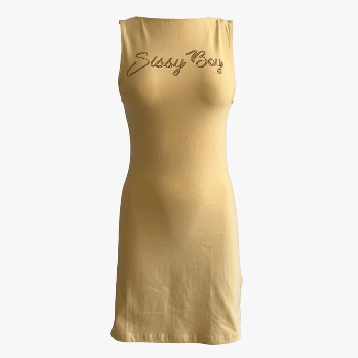 Sissy Boy Boat Neck Mini Dress Bling Logo Pale Yellow | Sissy Boy