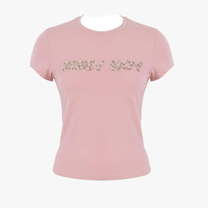 Sissy Boy Girls Baby Tee With Pink And Pearl Transfer Pale Pink | Sissy Boy