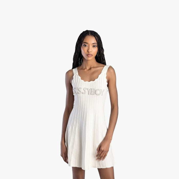 Sissy Boy Knitwear Mini Dress Flare Hem Scallop Edge Off White | Sissy Boy