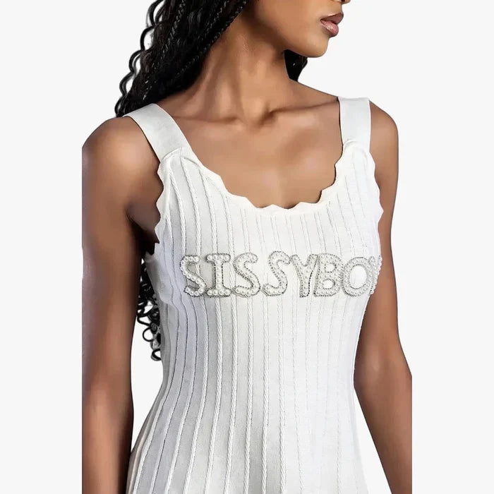 Sissy Boy Knitwear Mini Dress Flare Hem Scallop Edge Off White | Sissy Boy